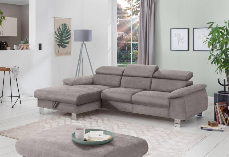 COTTA Polstergarnitur »Komaris L-Form«, (Set), Set bestehend aus: Ecksofa mit Kopfteilverstellung & Hocker von COTTA
