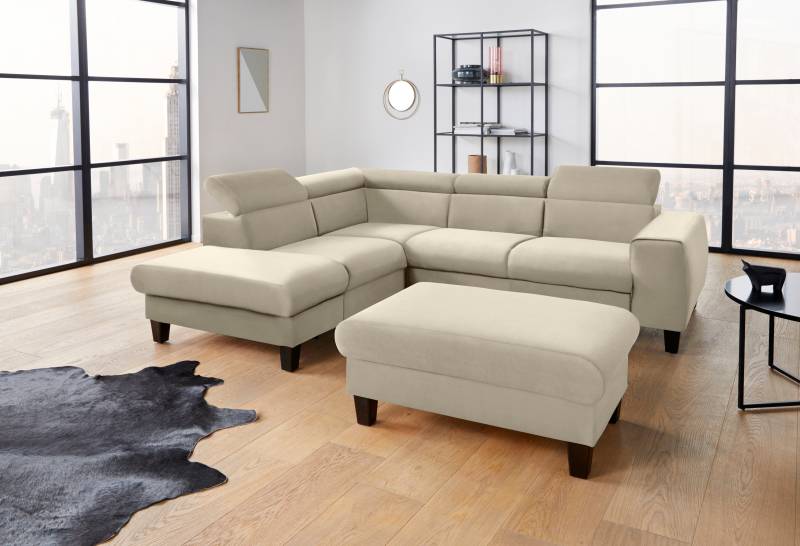 COTTA Polstergarnitur »Morven«, (Set), Set: bestehend aus Ecksofa und Hocker, Kopfteilverstellung von COTTA