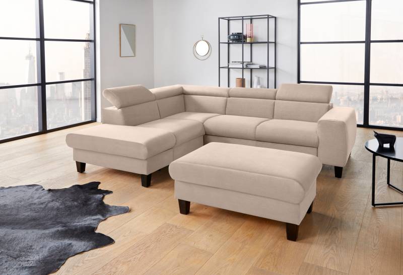 COTTA Polstergarnitur »Morven«, (Set), Set: bestehend aus Ecksofa und Hocker, Kopfteilverstellung von COTTA