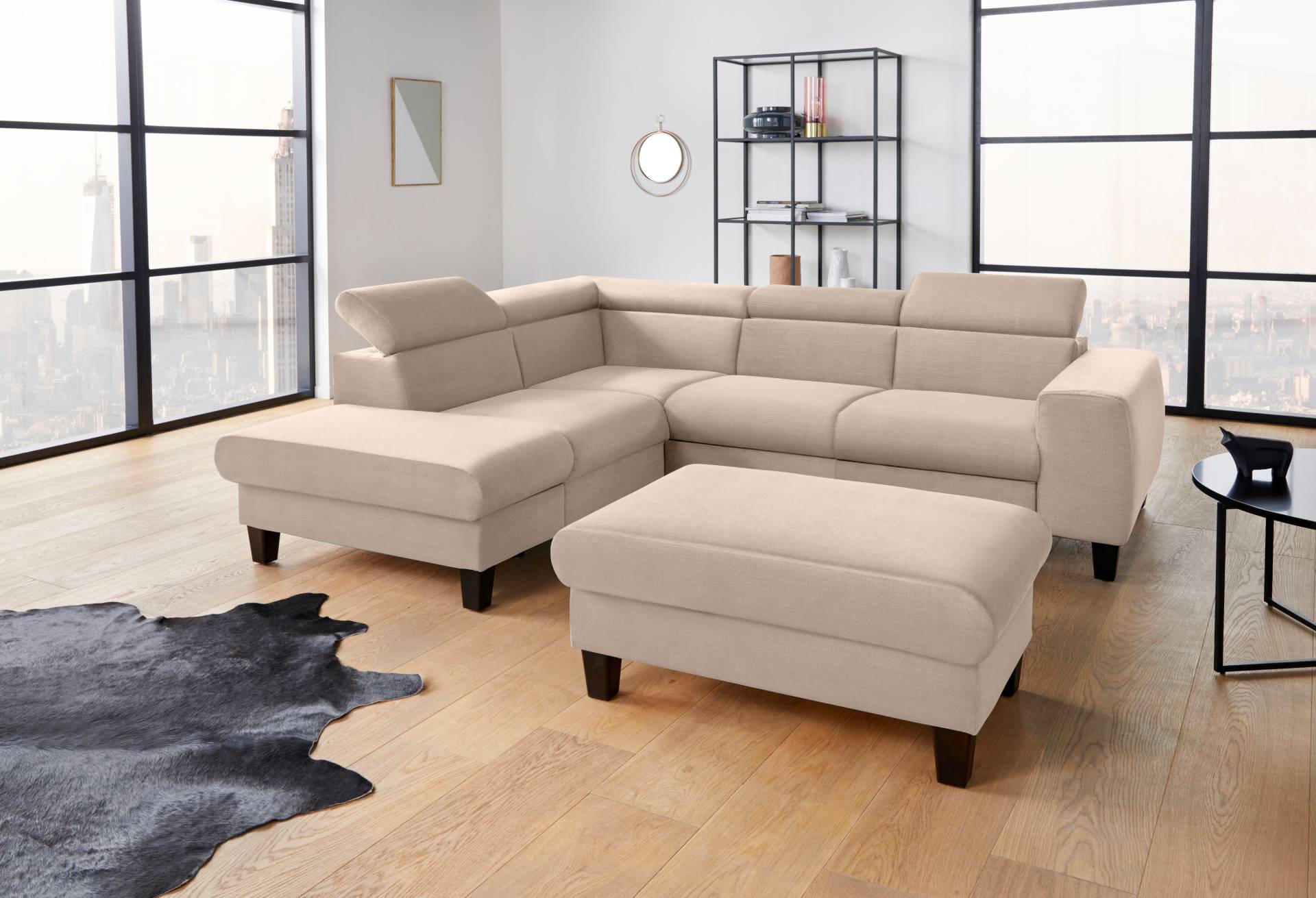 COTTA Polstergarnitur »Morven«, (Set), Set: bestehend aus Ecksofa und Hocker, Kopfteilverstellung von COTTA