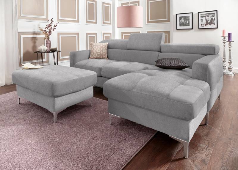 COTTA Polstergarnitur »Sammy L-Form«, (Set), Set bestehend aus: Ecksofa mit Kopfteilverstellung & Hocker von COTTA