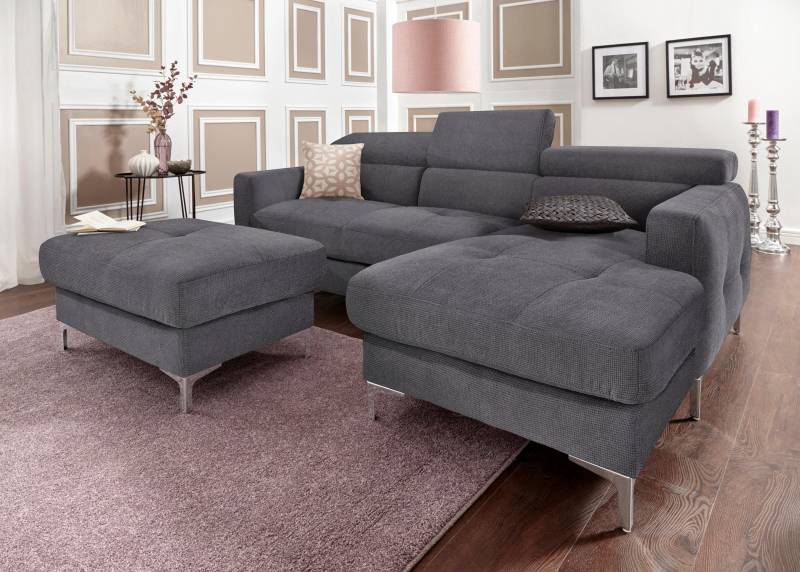 COTTA Polstergarnitur »Sammy L-Form«, (Set), Set bestehend aus: Ecksofa mit Kopfteilverstellung & Hocker von COTTA