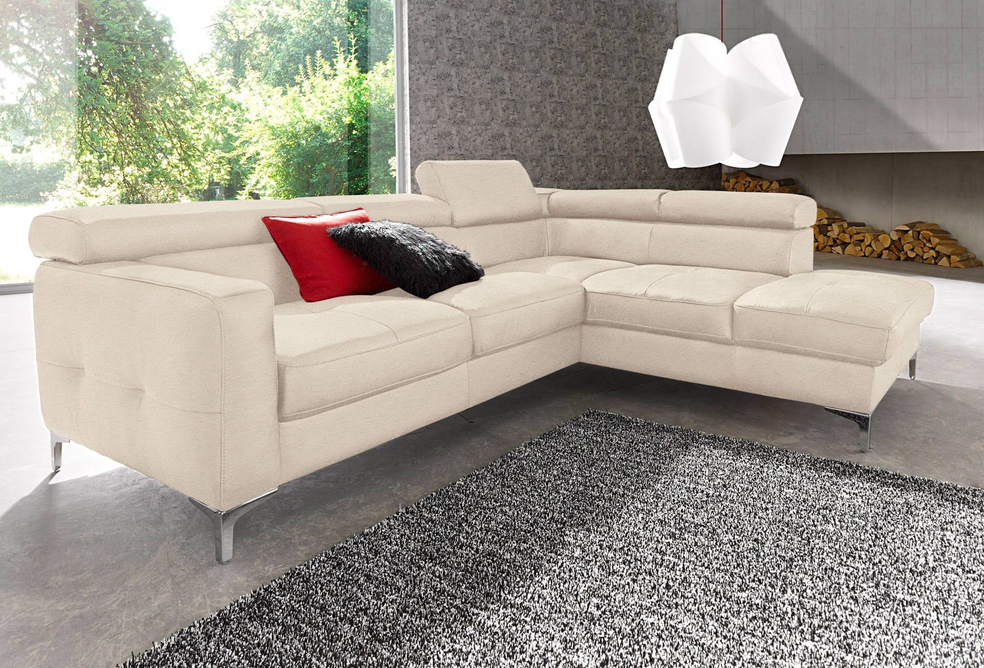 COTTA Polstergarnitur »Sammy L-Form«, (Set), Set bestehend aus: Ecksofa mit Kopfteilverstellung & Hocker von COTTA