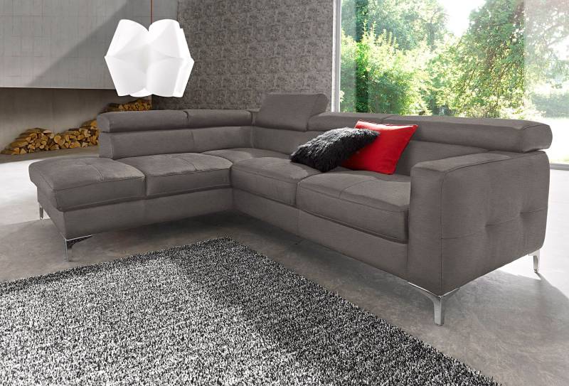 COTTA Polstergarnitur »Sammy L-Form«, (Set), Set bestehend aus: Ecksofa mit Kopfteilverstellung & Hocker von COTTA