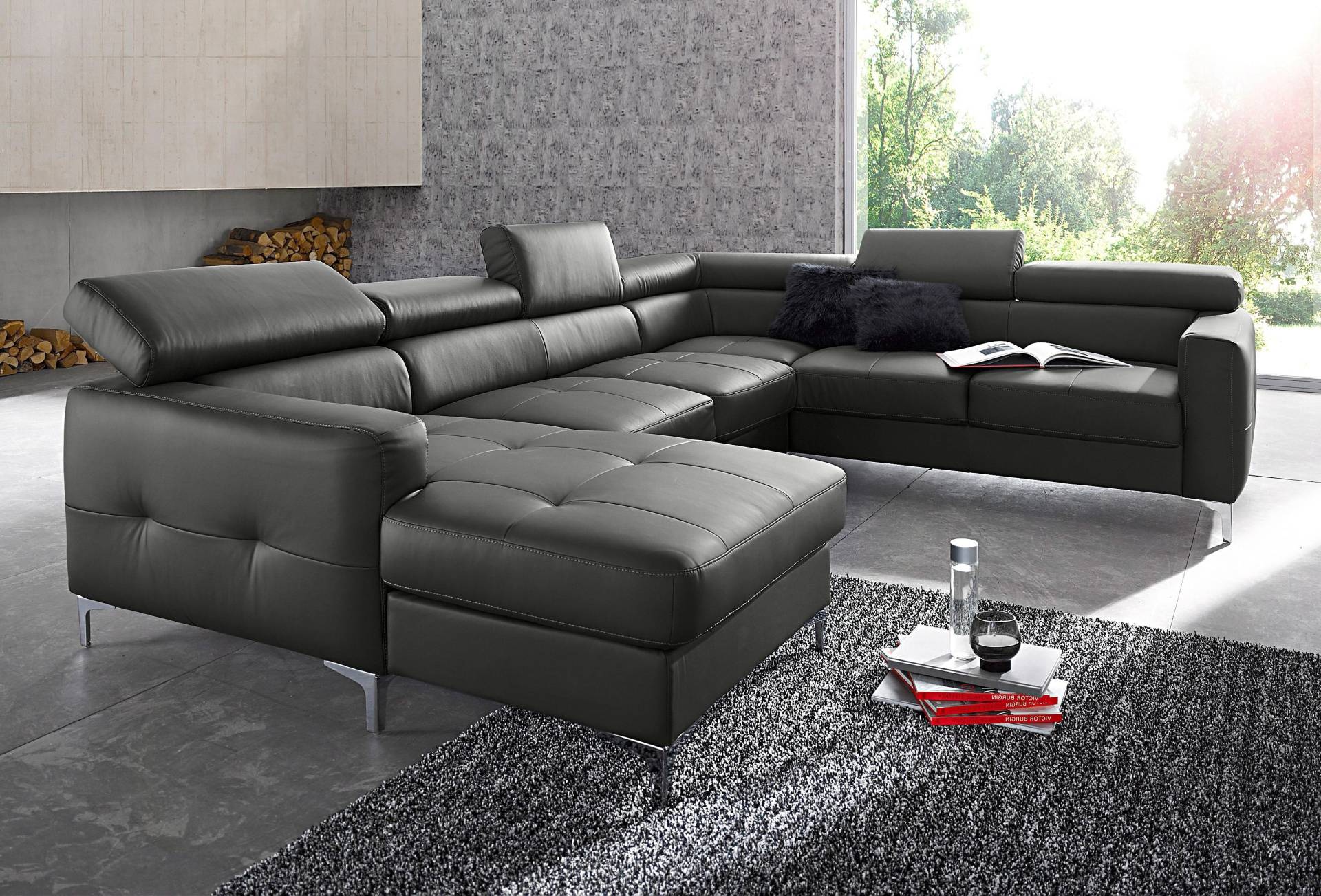 COTTA Polstergarnitur »Sammy U-Form«, (Set, Tiefe der Recamiere 169 cm), Set bestehend aus: Wohnlandschaft mit Kopfteilverstellung & Hocker von COTTA