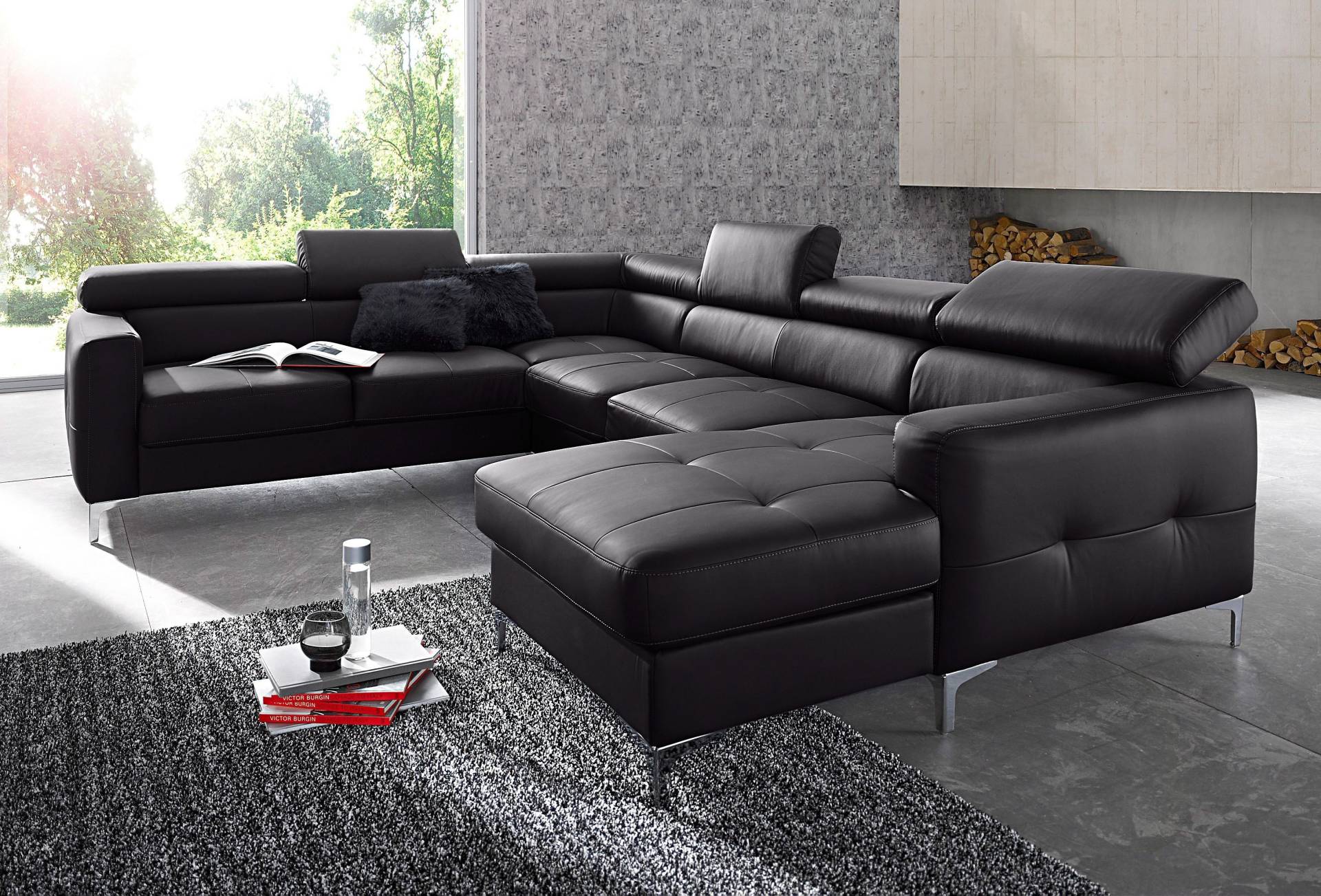 COTTA Polstergarnitur »Sammy U-Form«, (Set, Tiefe der Recamiere 169 cm), Set bestehend aus: Wohnlandschaft mit Kopfteilverstellung & Hocker von COTTA