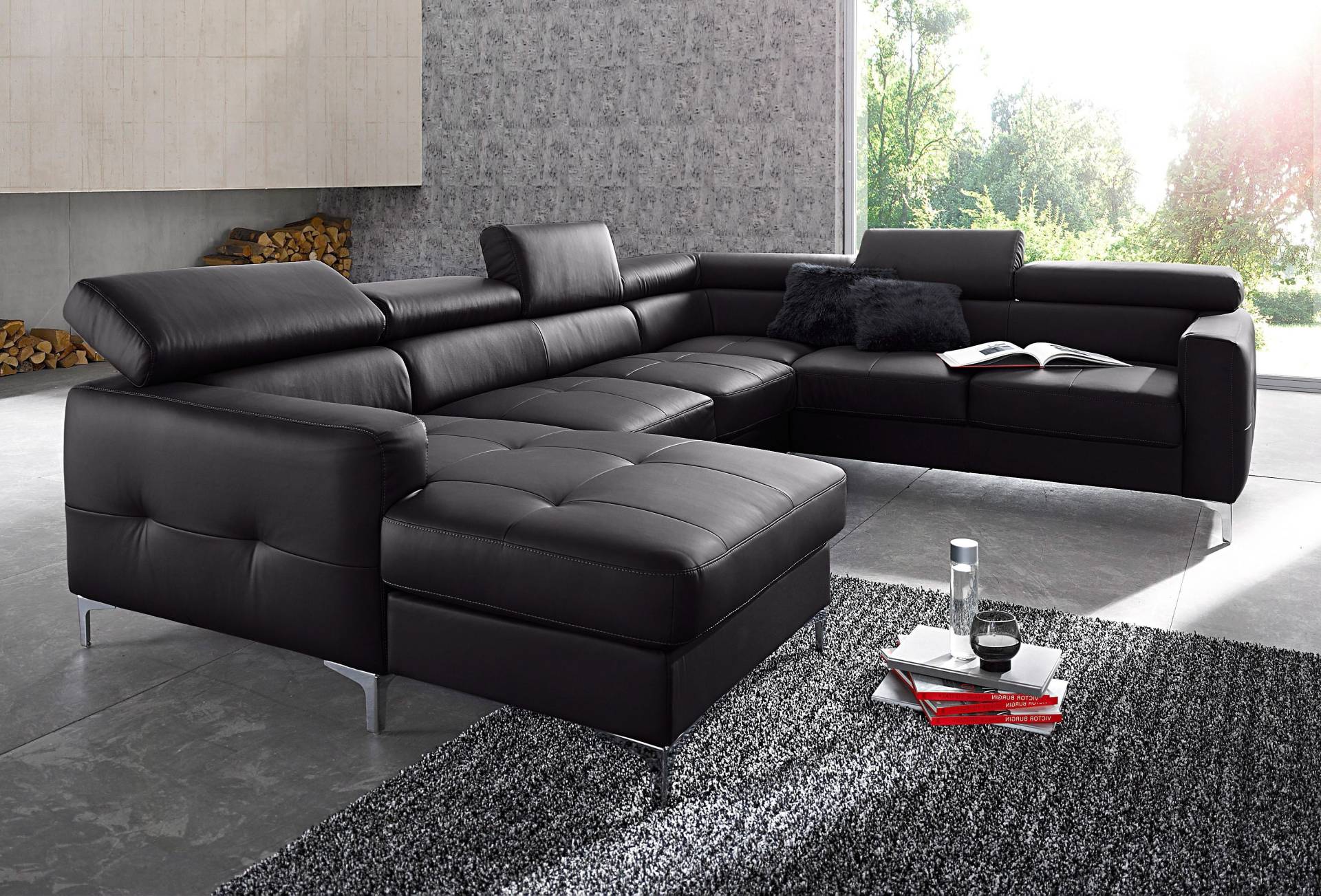 COTTA Polstergarnitur »Sammy U-Form«, (Set, Tiefe der Recamiere 169 cm), Set bestehend aus: Wohnlandschaft mit Kopfteilverstellung & Hocker von COTTA