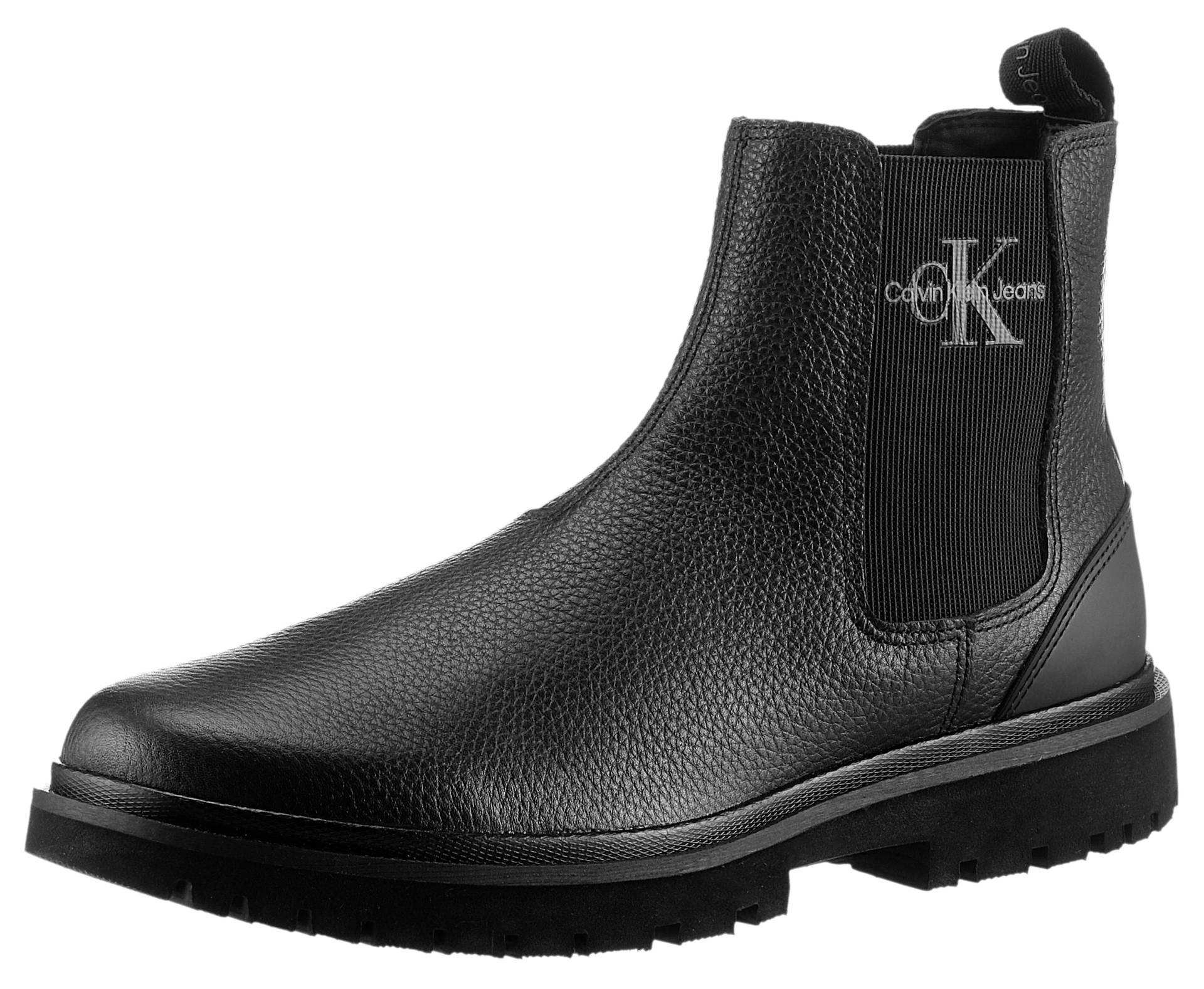 Calvin Klein Jeans Chelseaboots »EVA MID CHELSEA BOOT LTH«, Schlupfboots, Stiefelette mit seitlichem CK-Logo und Anziehlasche Calvin Klein Jeans Chelseaboots »EVA MID CHELSEA BOOT LTH«, Schlupfboots, Stiefelette mit seitlichem CK-Logo und Anziehlasche von Calvin Klein Jeans