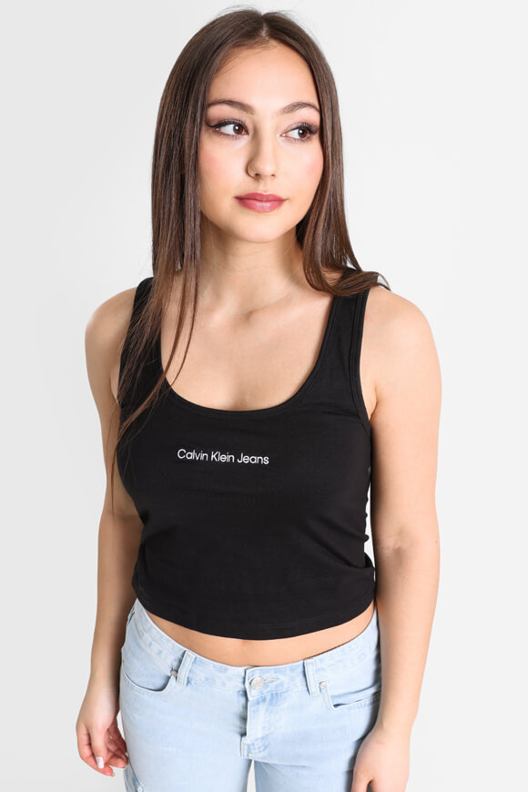 Calvin Klein Jeans Crop Tanktop | Schwarz | Damen  | M von Calvin Klein Jeans