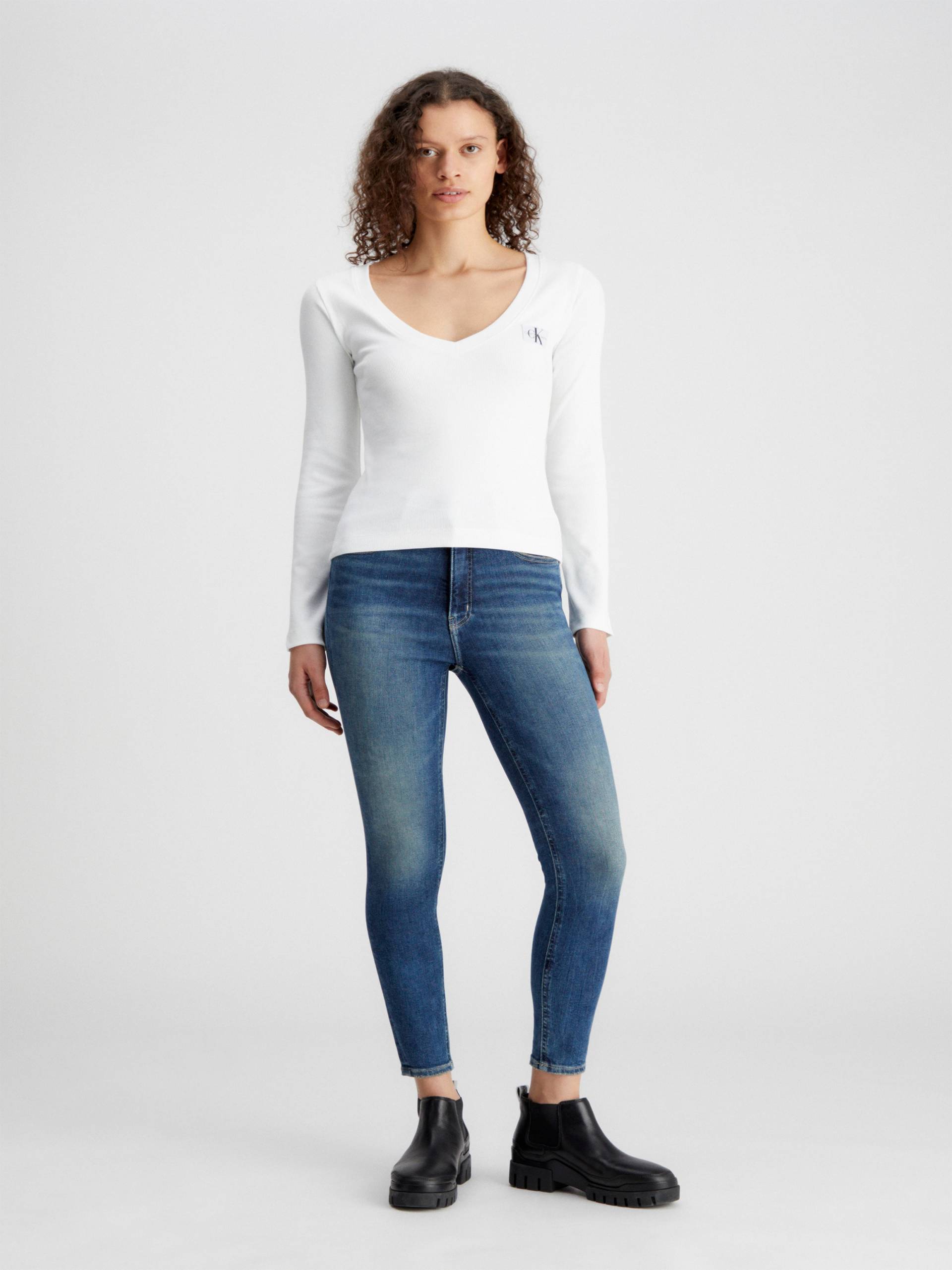 Calvin Klein Jeans Langarmshirt »WOVEN LABEL V-NECK LONG SLEEVE« von Calvin Klein Jeans
