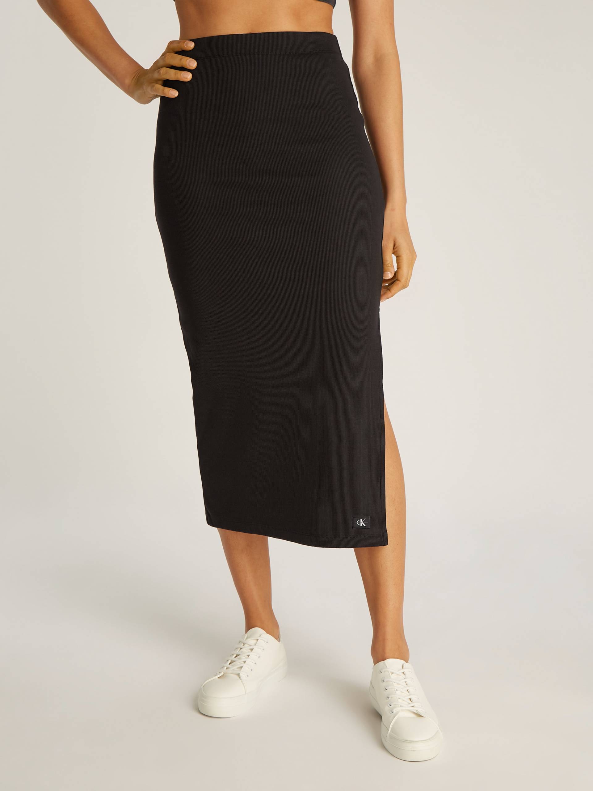 Calvin Klein Jeans Midirock »WOVEN LABEL RIB SKIRT«, mit Beinschlitz von Calvin Klein Jeans