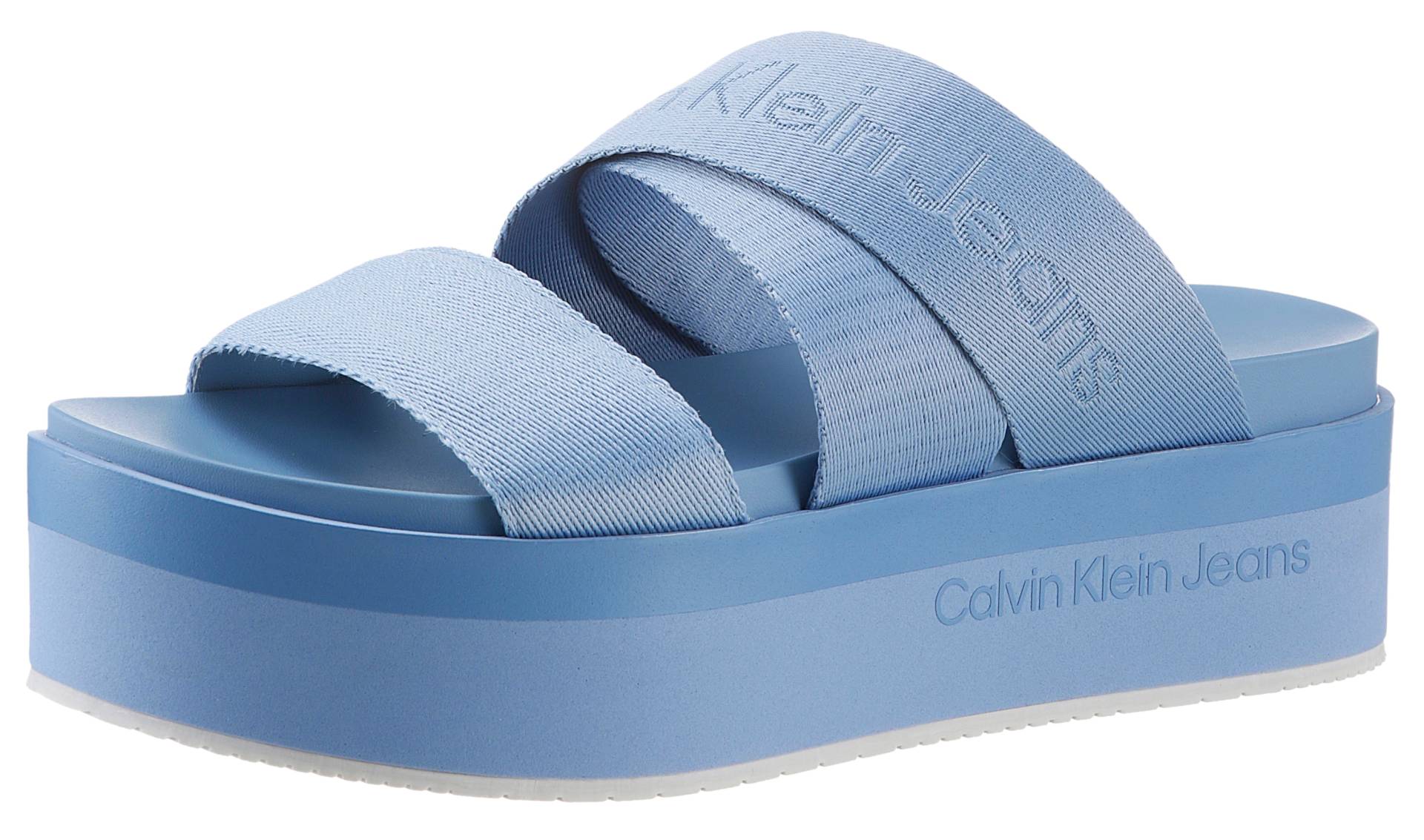 Calvin Klein Jeans Pantolette »FLATFORM SANDAL WEBBING IN MR«, Plateau, Sommerschuh, Schlappen mit Logoschriftzug von Calvin Klein Jeans