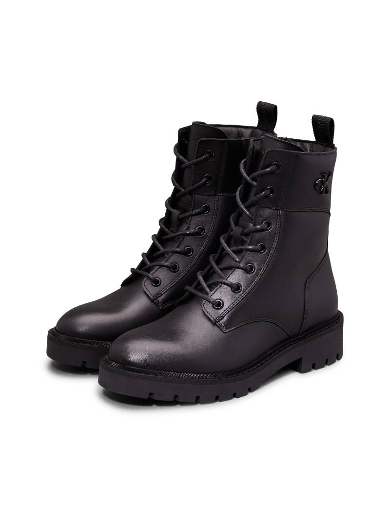 Calvin Klein Jeans Schnürboots »COMBAT BOOT MID ZIP LTH IN CALF«, Blockabsatz, Schnürstiefelette mit seitlichem CK-Schmuckelement von Calvin Klein Jeans