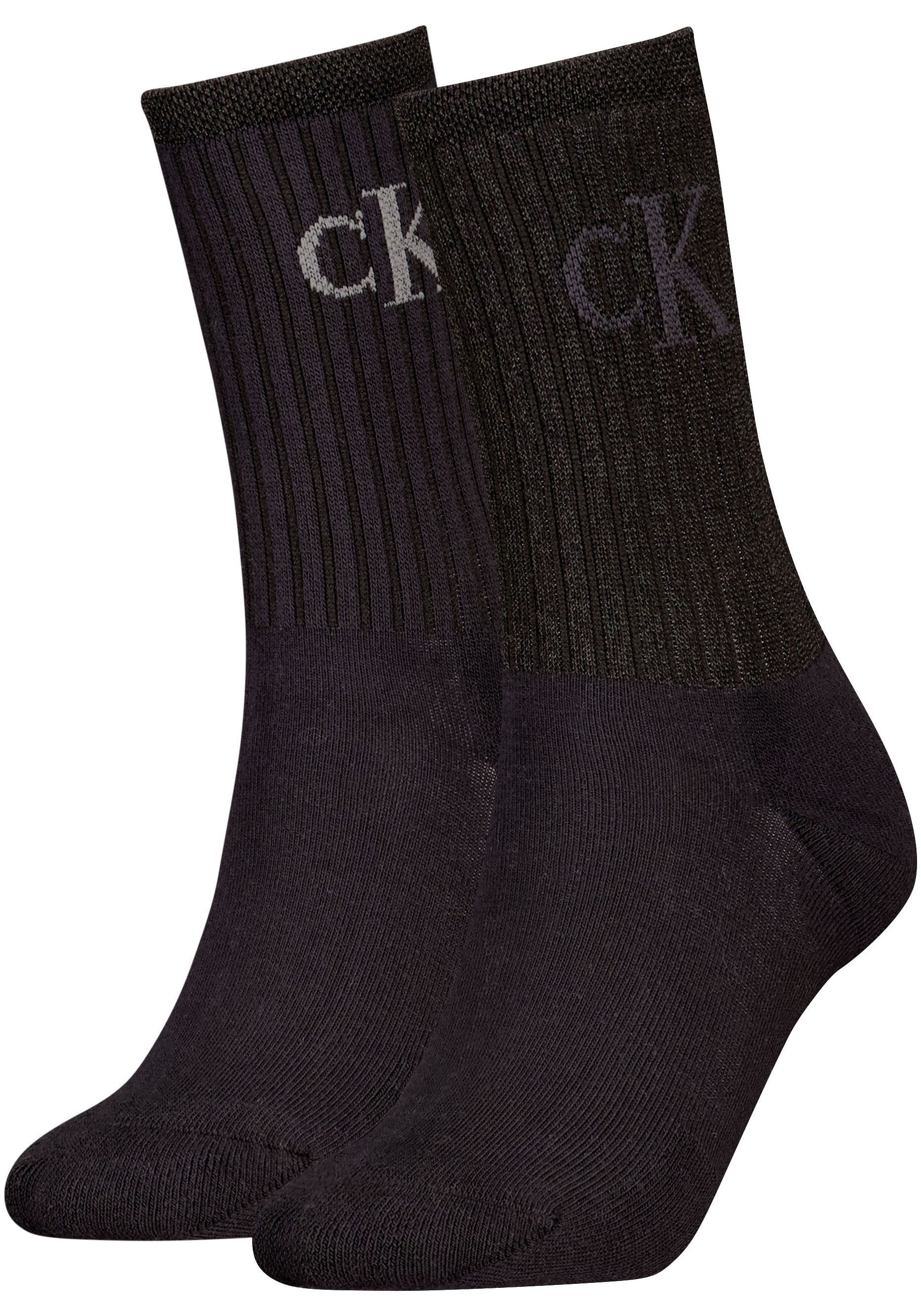 Calvin Klein Jeans Socken »CKJ WOMEN SOCK 2P GLOSSY RIB«, (2 Paar, 2 Paar), mit Logostickerei von Calvin Klein Jeans