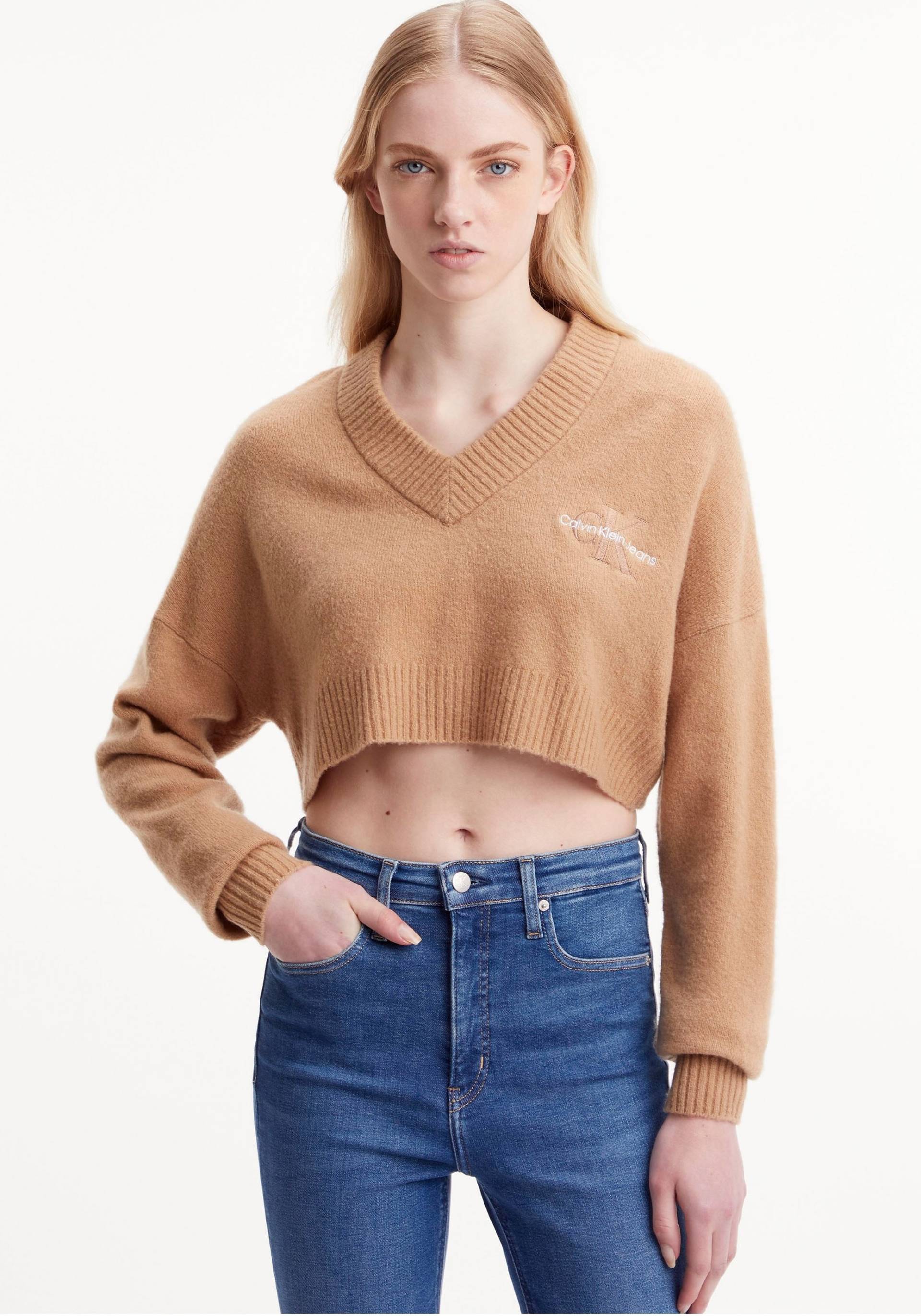 Calvin Klein Jeans Strickpullover »CROPPED V-NECK SWEATER« von Calvin Klein Jeans