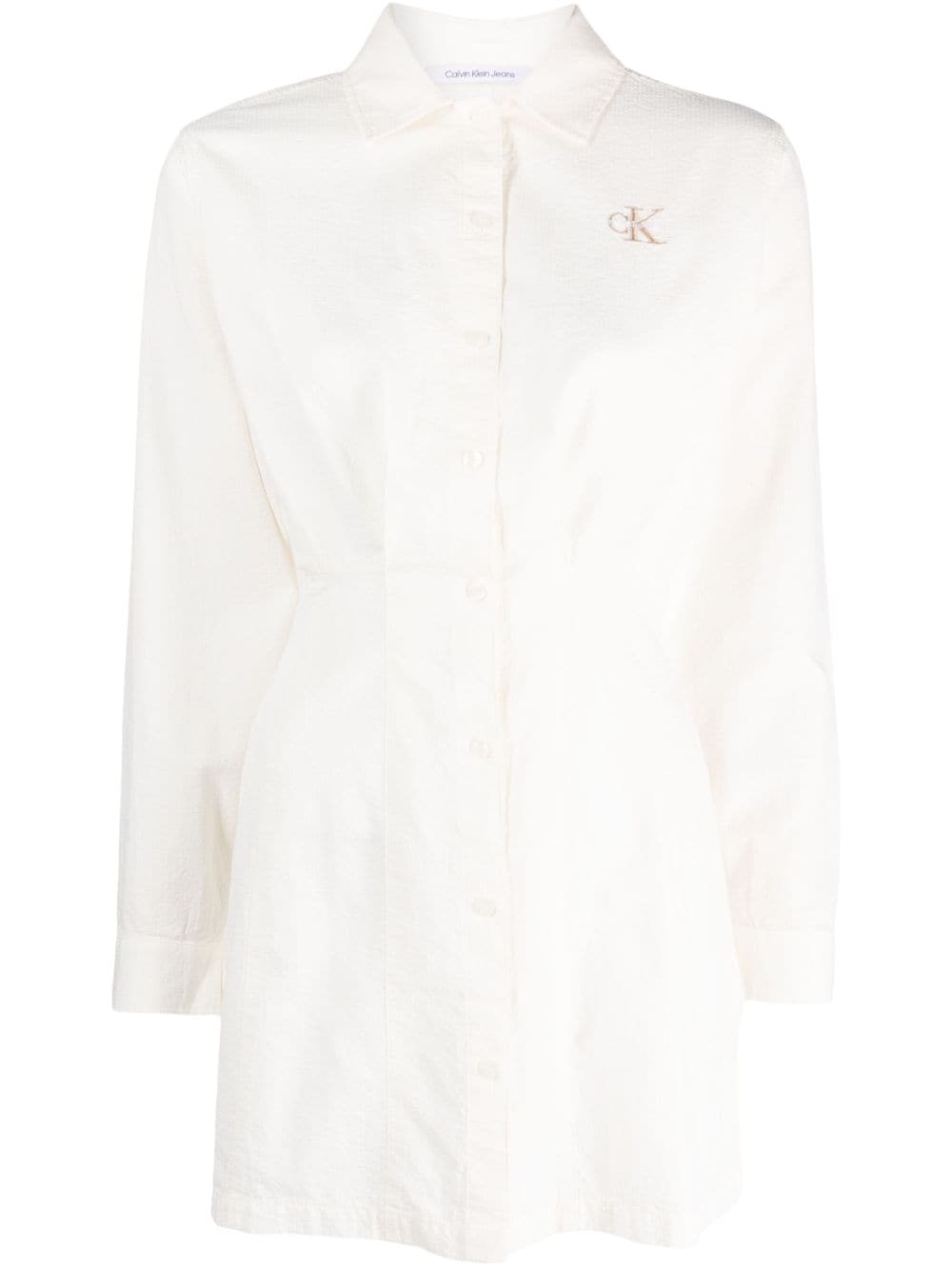 Calvin Klein Jeans logo-embroidered cotton shirt dress - Neutrals von Calvin Klein Jeans