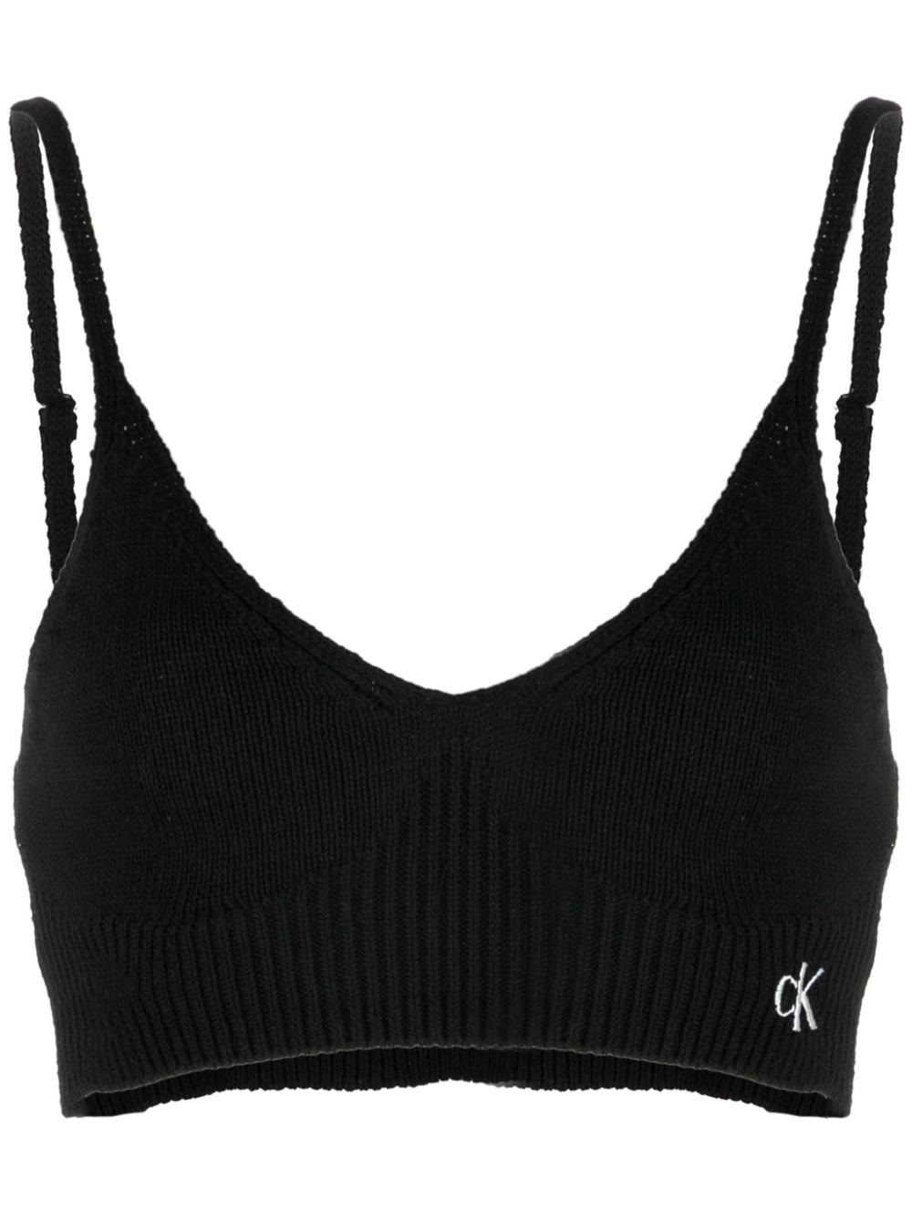 Calvin Klein Jeans logo-embroidery knitted bralette - Black von Calvin Klein Jeans