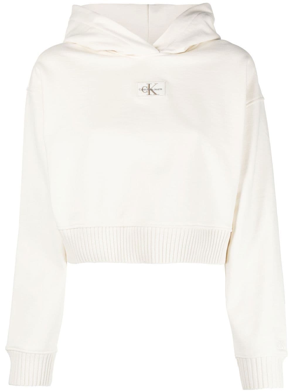 Calvin Klein Jeans logo-patch cropped hoodie - White von Calvin Klein Jeans