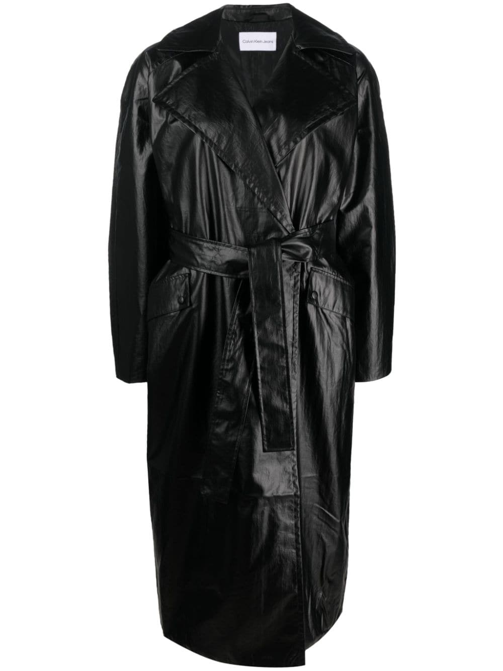 Calvin Klein Jeans polished-effect tied trench coat - Black von Calvin Klein Jeans