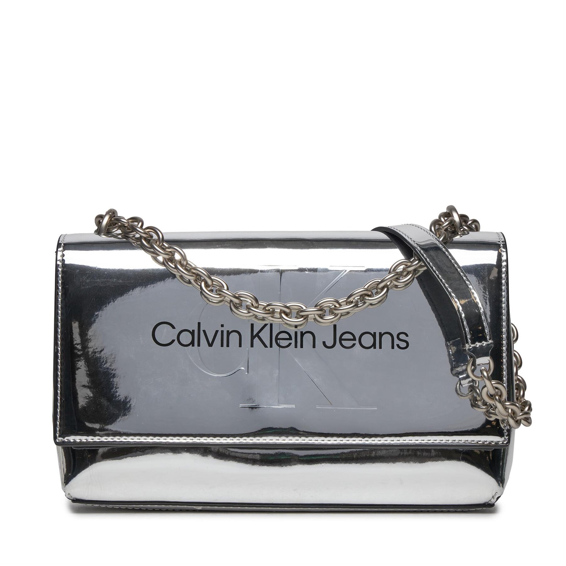 Handtasche Calvin Klein Jeans Sculpted Ew Flap Conv25 Mono S K60K611856 Silver 0IM von Calvin Klein Jeans