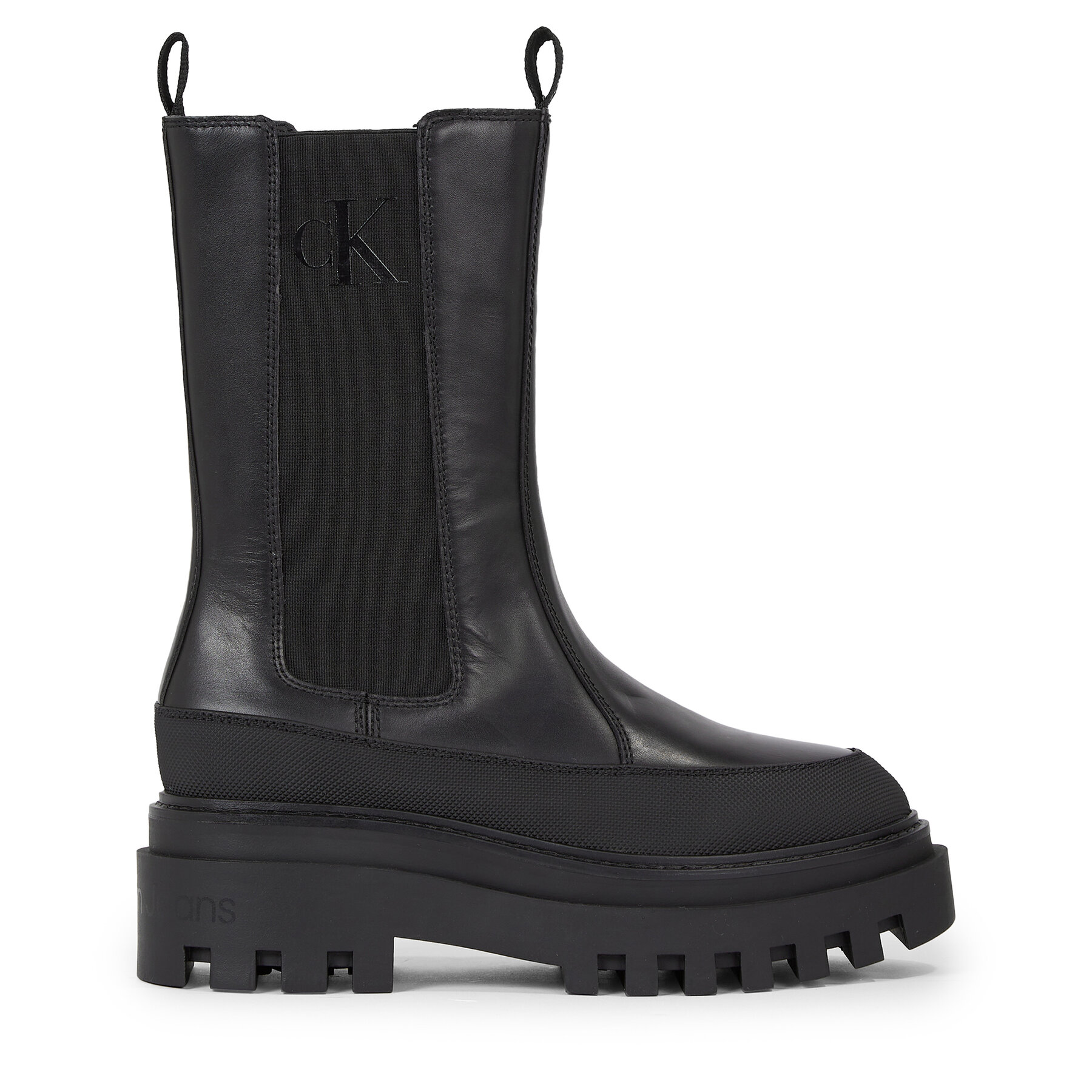 Klassische Stiefeletten Calvin Klein Jeans Flatform Chelsea Boot Lth Wn YW0YW01111 Triple Black 0GT von Calvin Klein Jeans