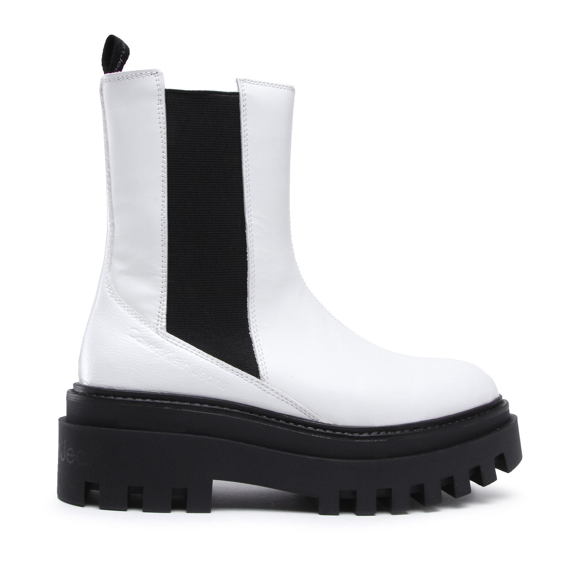 Klassische Stiefeletten Calvin Klein Jeans Flatform Chelsea Boot YW0YW00850 White YBR von Calvin Klein Jeans