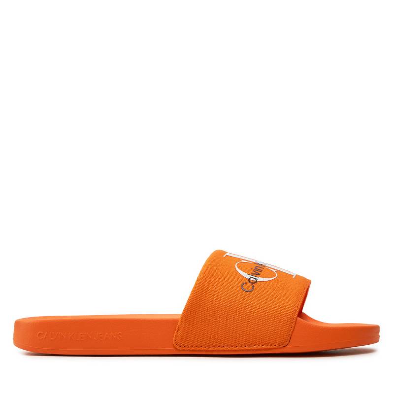 Pantoletten Calvin Klein Jeans Slide Monogram Co YM0YM00061 Vibrant Orange/Bright White SCB von Calvin Klein Jeans