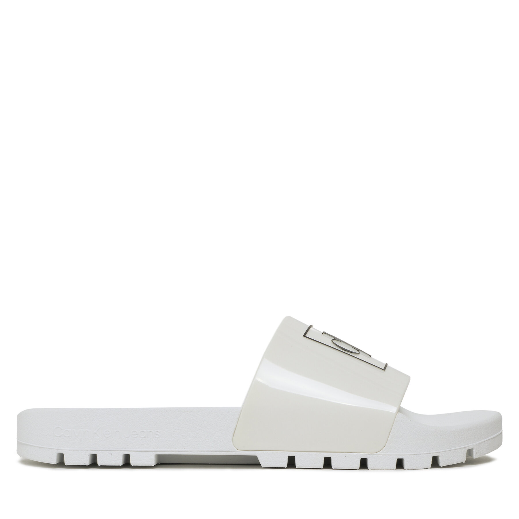 Pantoletten Calvin Klein Jeans Truck Slide Monogram Rubber M YM0YM00591 White YBR von Calvin Klein Jeans