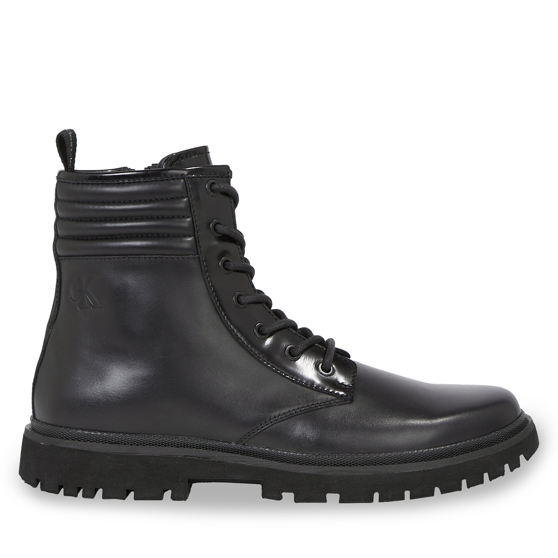 Schnürschuhe Calvin Klein Jeans Eva Mid Laceup Boot Lth YM0YM00837 Triple Black 0GT von Calvin Klein Jeans