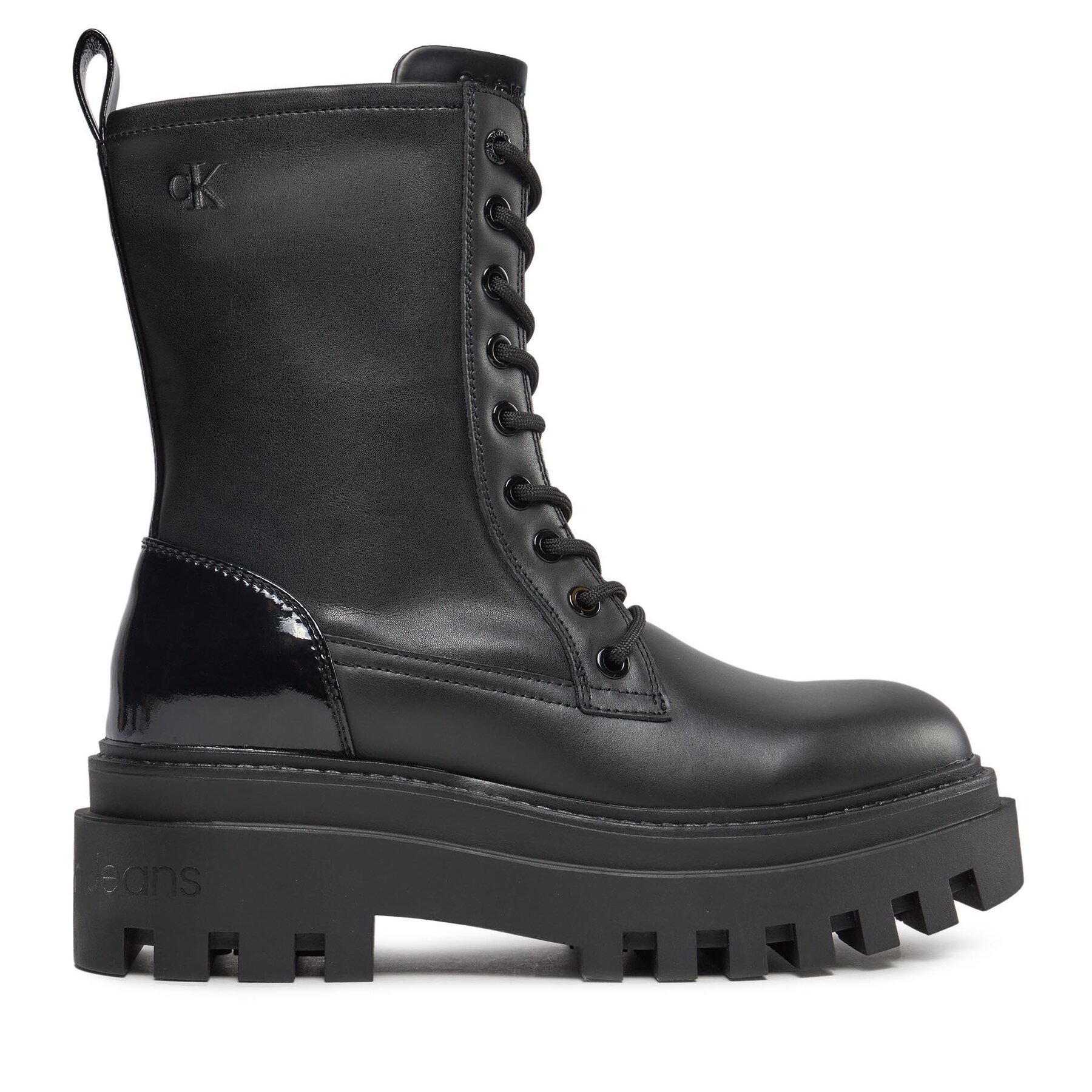 Schnürstiefeletten Calvin Klein Jeans Chunky Boot Laceup Lth Mg Sat YW0YW01285 Triple Black 0GT von Calvin Klein Jeans