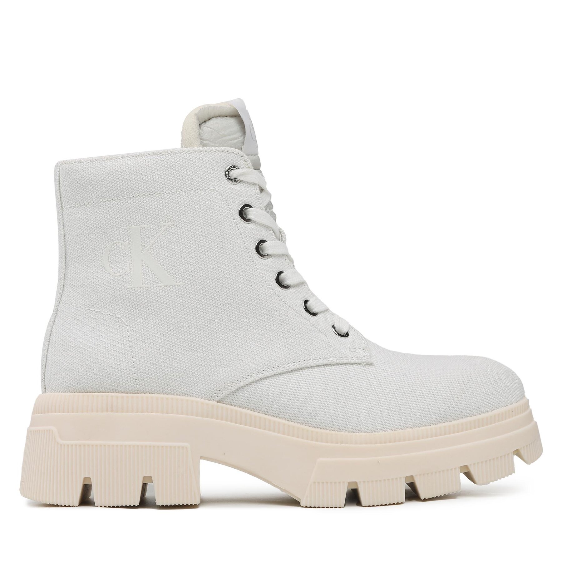 Schnürstiefeletten Calvin Klein Jeans Chunky Boot Vintange Tongue YW0YW00947 White YBR von Calvin Klein Jeans