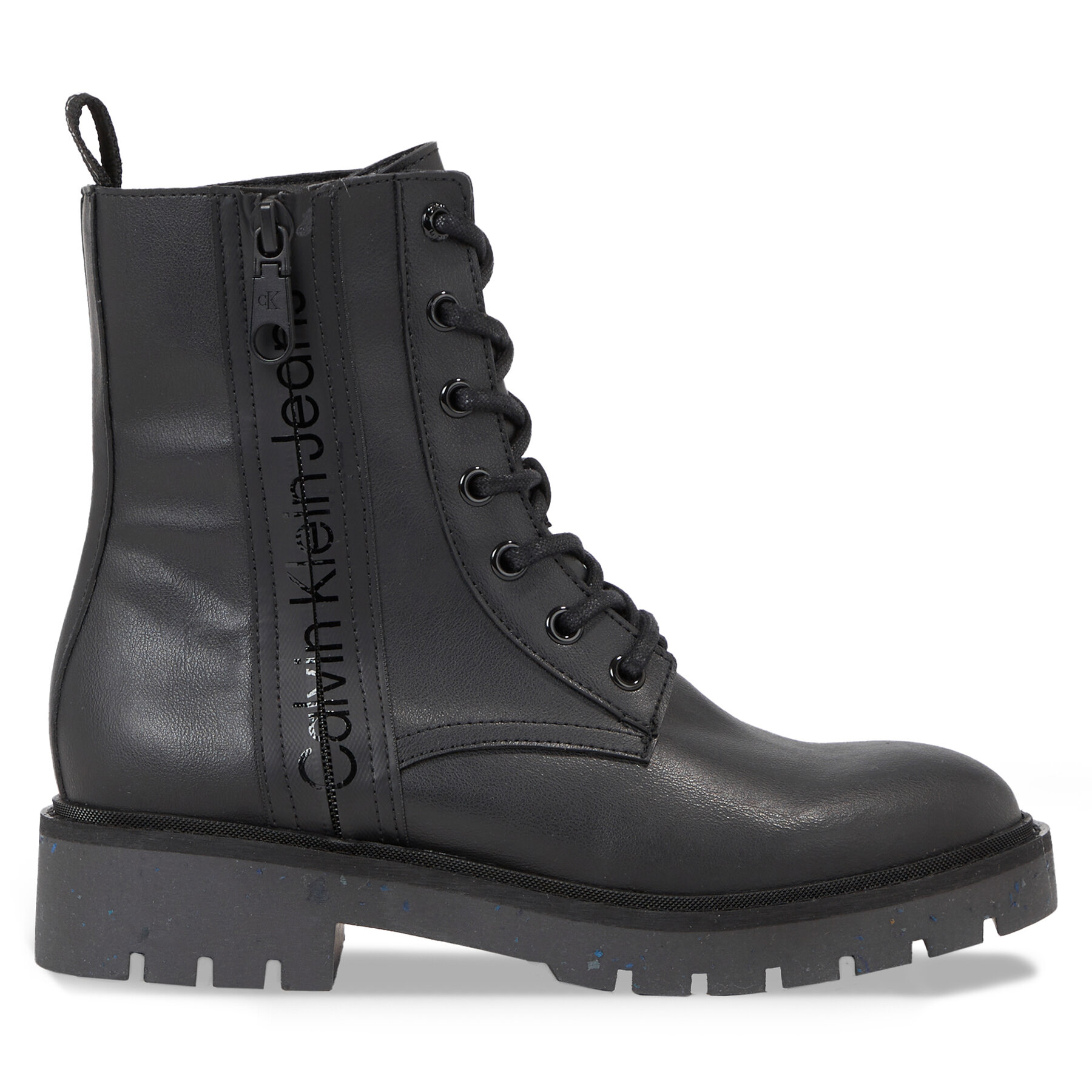 Schnürstiefeletten Calvin Klein Jeans Combat Mid Laceup Boot Wn YW0YW01255 Triple Black 0GT von Calvin Klein Jeans