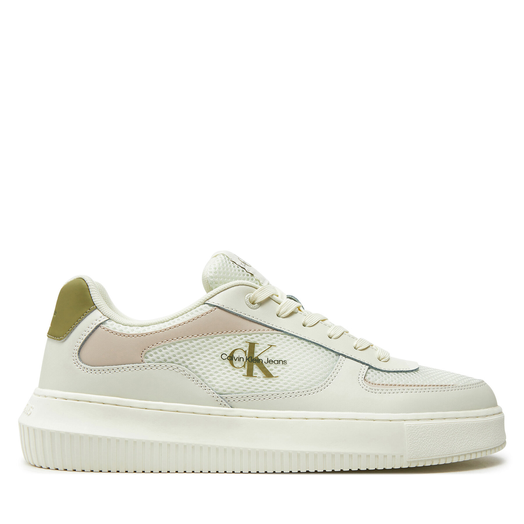 Sneakers Calvin Klein Jeans Chunky Cupsole Mix In Met YM0YM00896 Bright White/Icicle/Dusty Olive 0K7 von Calvin Klein Jeans