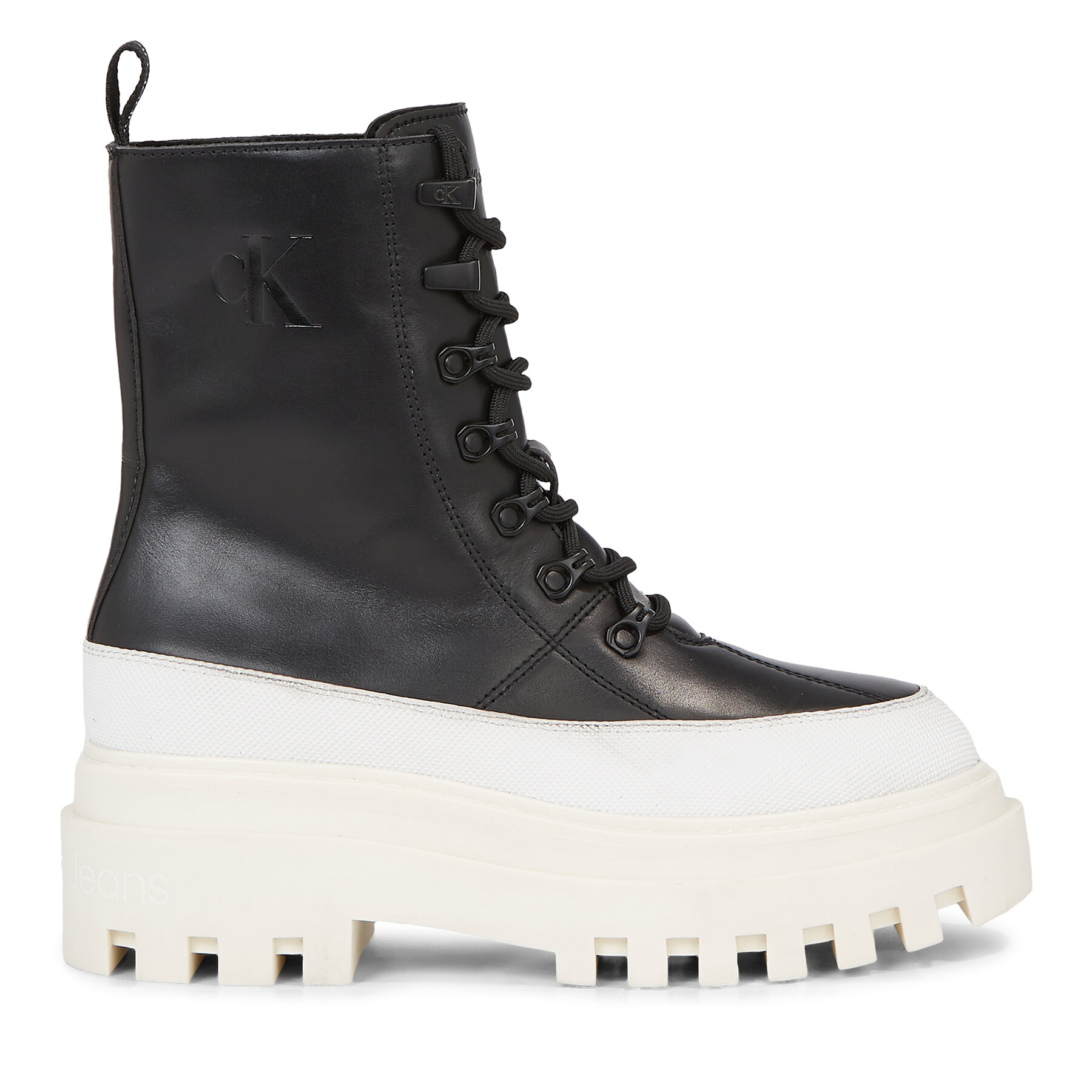 Stiefeletten Calvin Klein Jeans Flatform Lace Up Boot Lth YW0YW01110 Black/Bright White BEH von Calvin Klein Jeans