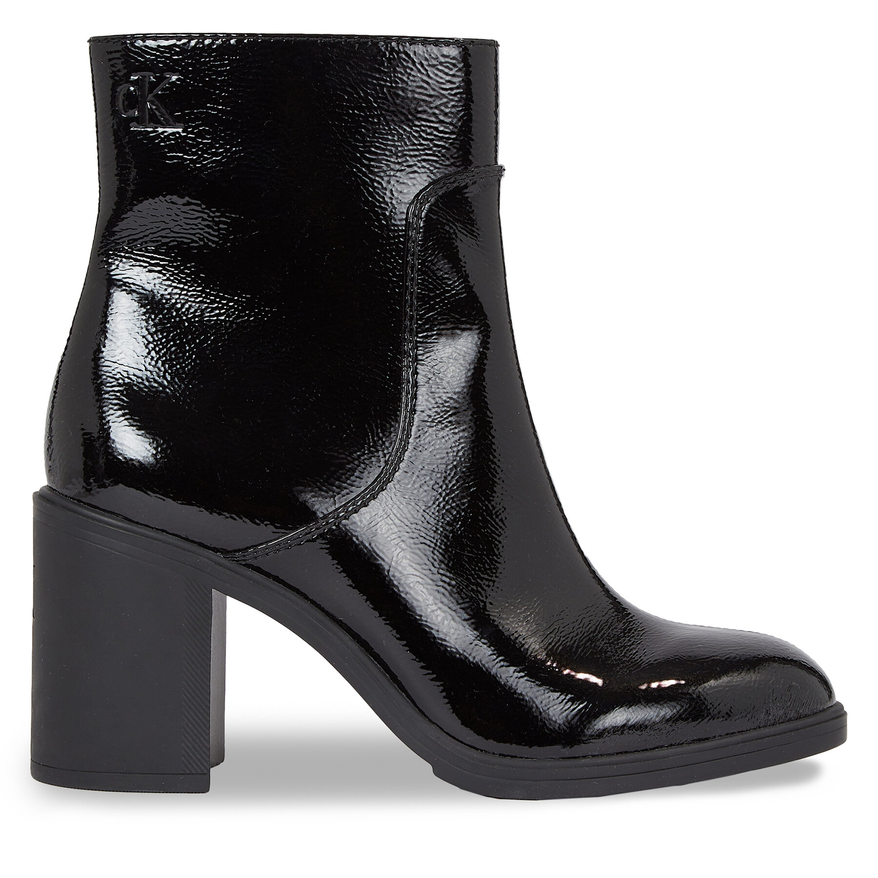 Stiefeletten Calvin Klein Jeans Mid Block Heel Boot Naplak Wn YW0YW01258 Triple Black 0GT von Calvin Klein Jeans