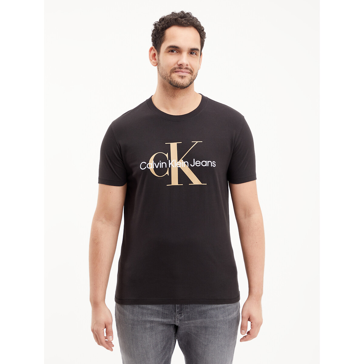 T-Shirt mit rundem Ausschnitt und Aufdruck vorne von Calvin Klein Jeans