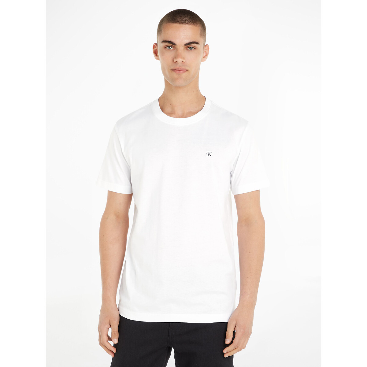 T-Shirt mit rundem Ausschnitt und Logo-Stitching von Calvin Klein Jeans