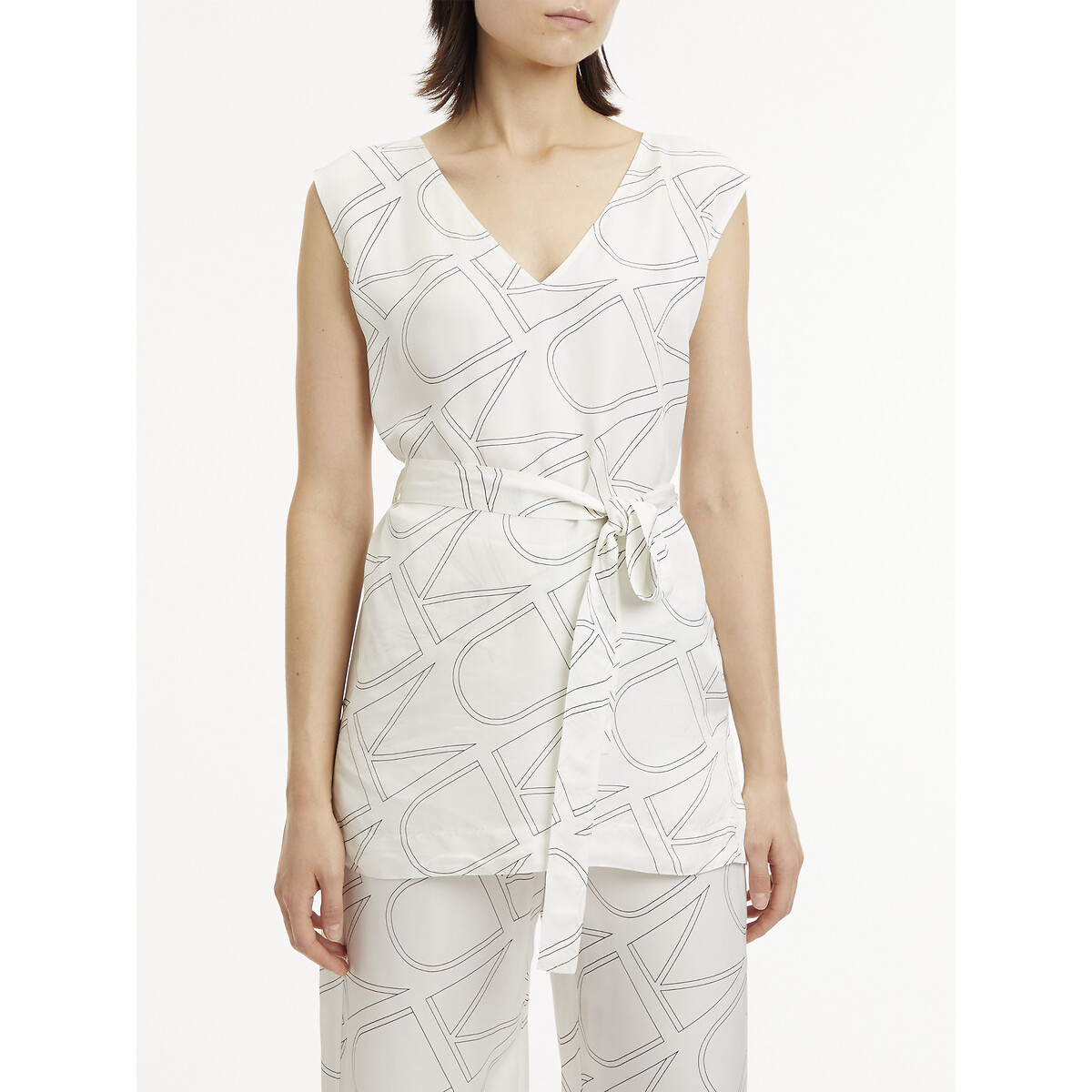 Bedruckte Bluse mit V-Ausschnitt, ärmellos von Calvin Klein