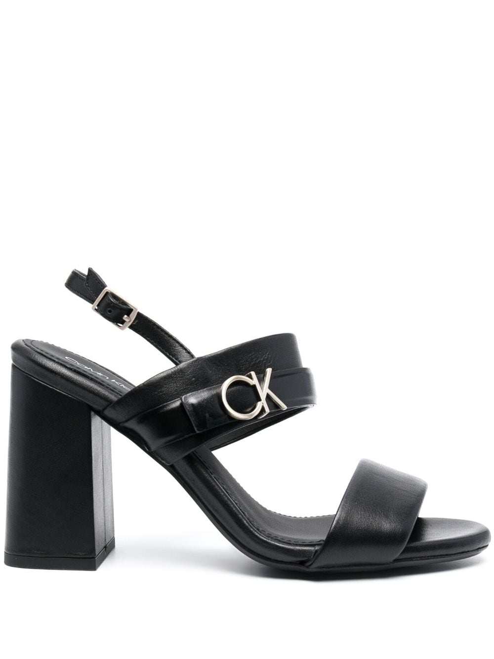 Calvin Klein 100mm logo-plaque leather sandals - Black von Calvin Klein