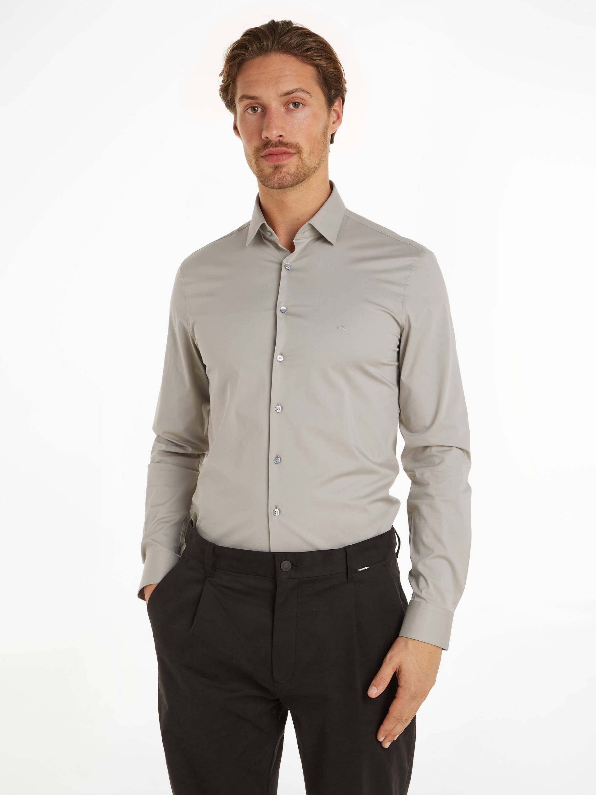 Calvin Klein Businesshemd »POPLIN STRETCH SLIM SHIRT«, mit Kentkragen, Logoprint auf Brusthöhe Calvin Klein Businesshemd »POPLIN STRETCH SLIM SHIRT«, mit Kentkragen, Logoprint auf Brusthöhe von Calvin Klein