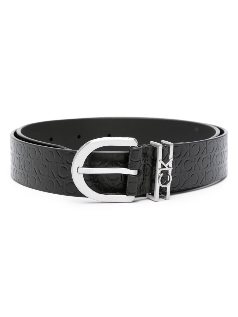 Calvin Klein debossed logo-print leather belt - Black von Calvin Klein