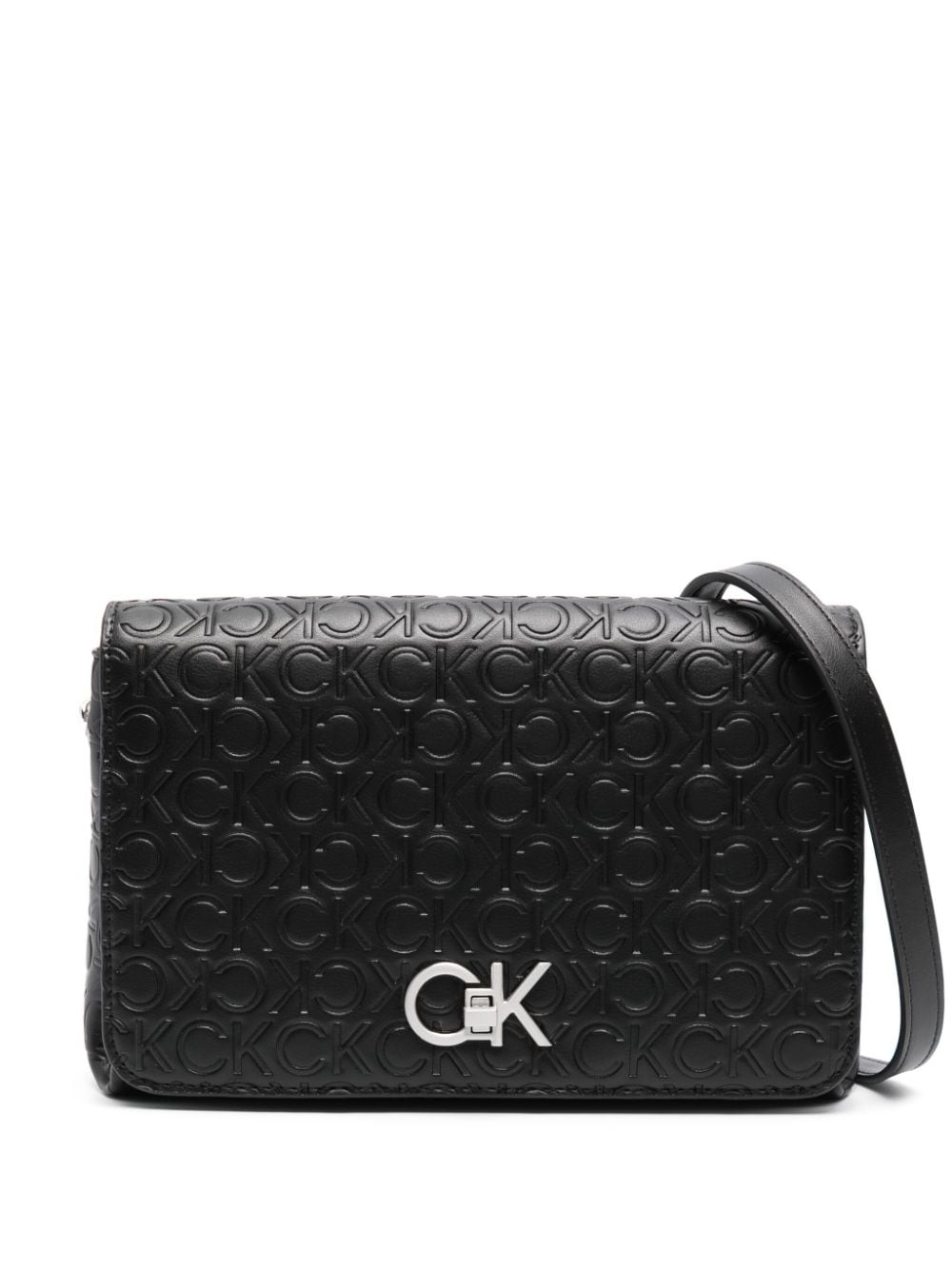 Calvin Klein embossed monogram-pattern crossbody bag - Black von Calvin Klein