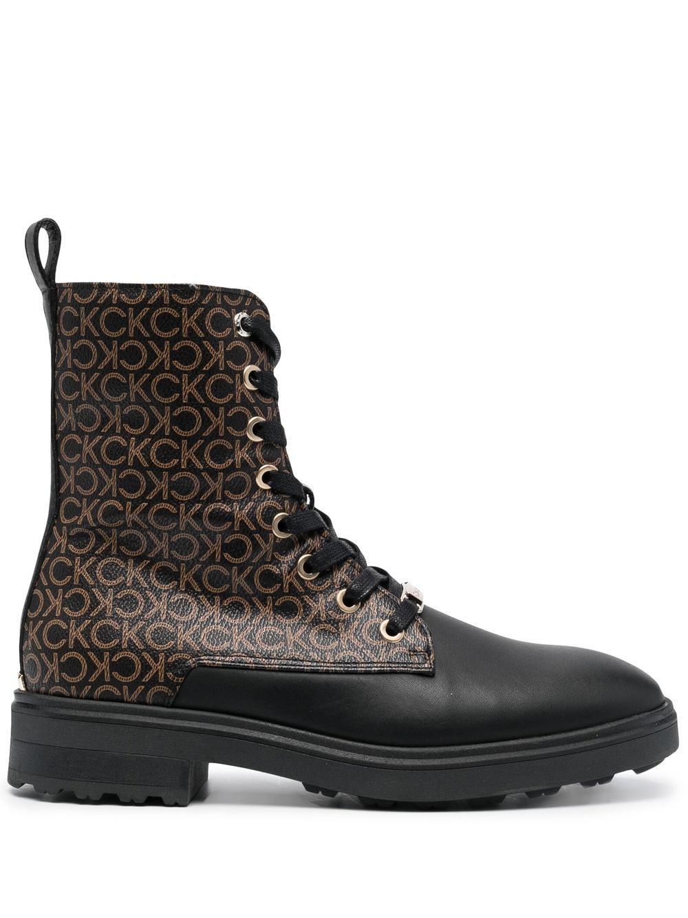 Calvin Klein lace-up monogram biker boots - Black von Calvin Klein