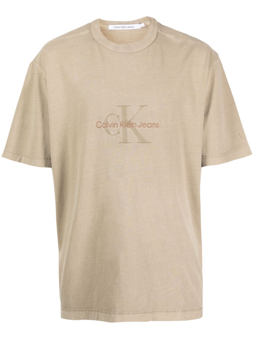 Calvin Klein logo-embroidered cotton T-shirt - Neutrals von Calvin Klein