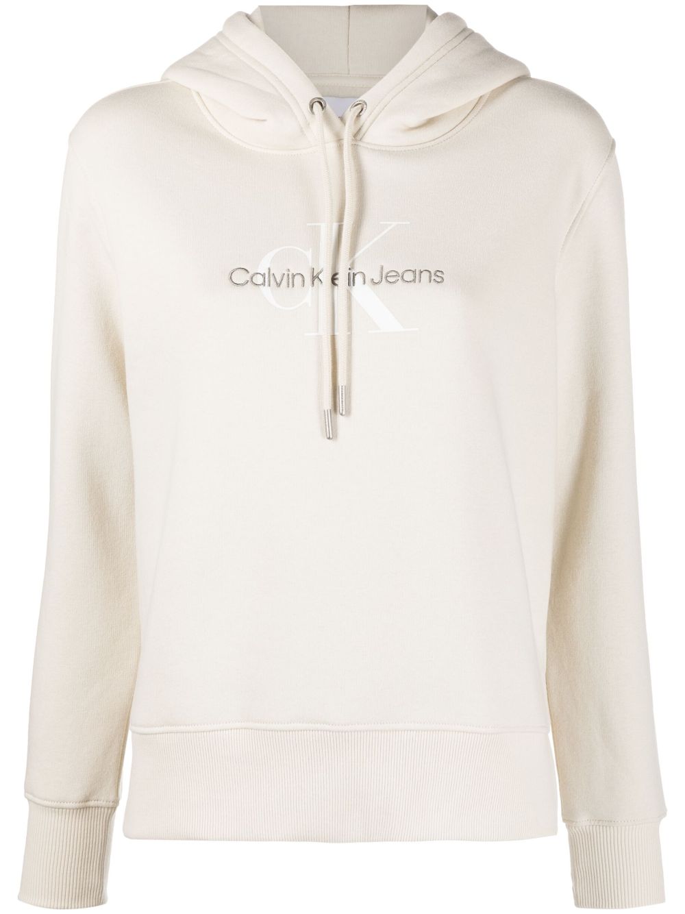 Calvin Klein logo-embroidered cotton hoodie - Neutrals von Calvin Klein