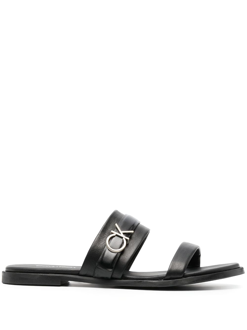 Calvin Klein logo-lettering flat leather sandals - Black von Calvin Klein