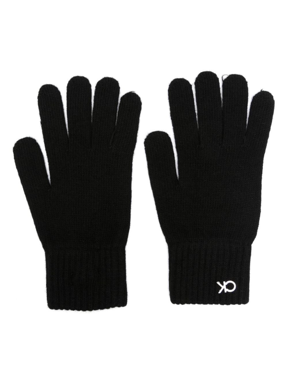 Calvin Klein logo-plaque ribbed gloves - Black von Calvin Klein