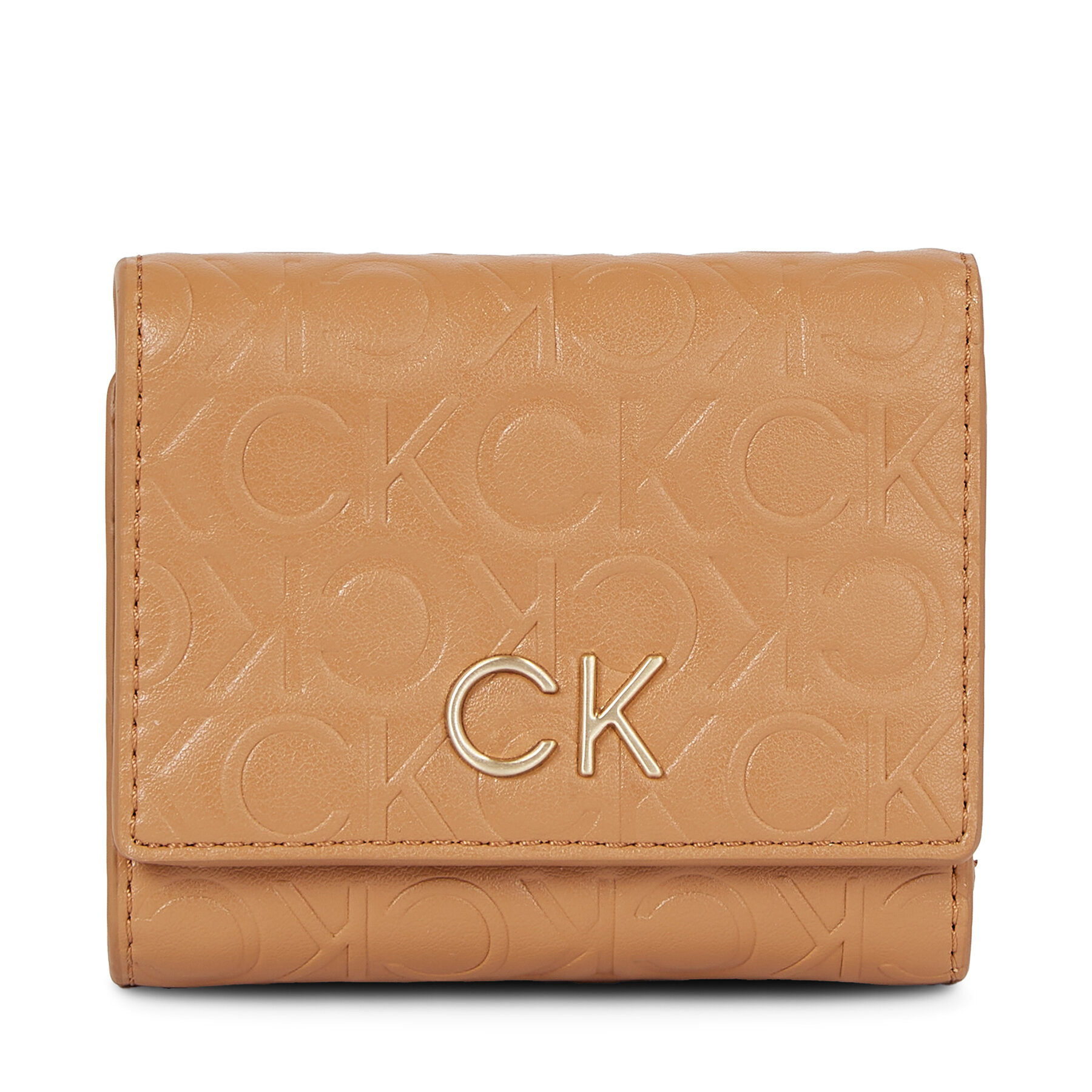 Damen Geldbörse Calvin Klein Re-Lock Trifold Xs Emb K60K611321 Brown Sugar GA5 von Calvin Klein