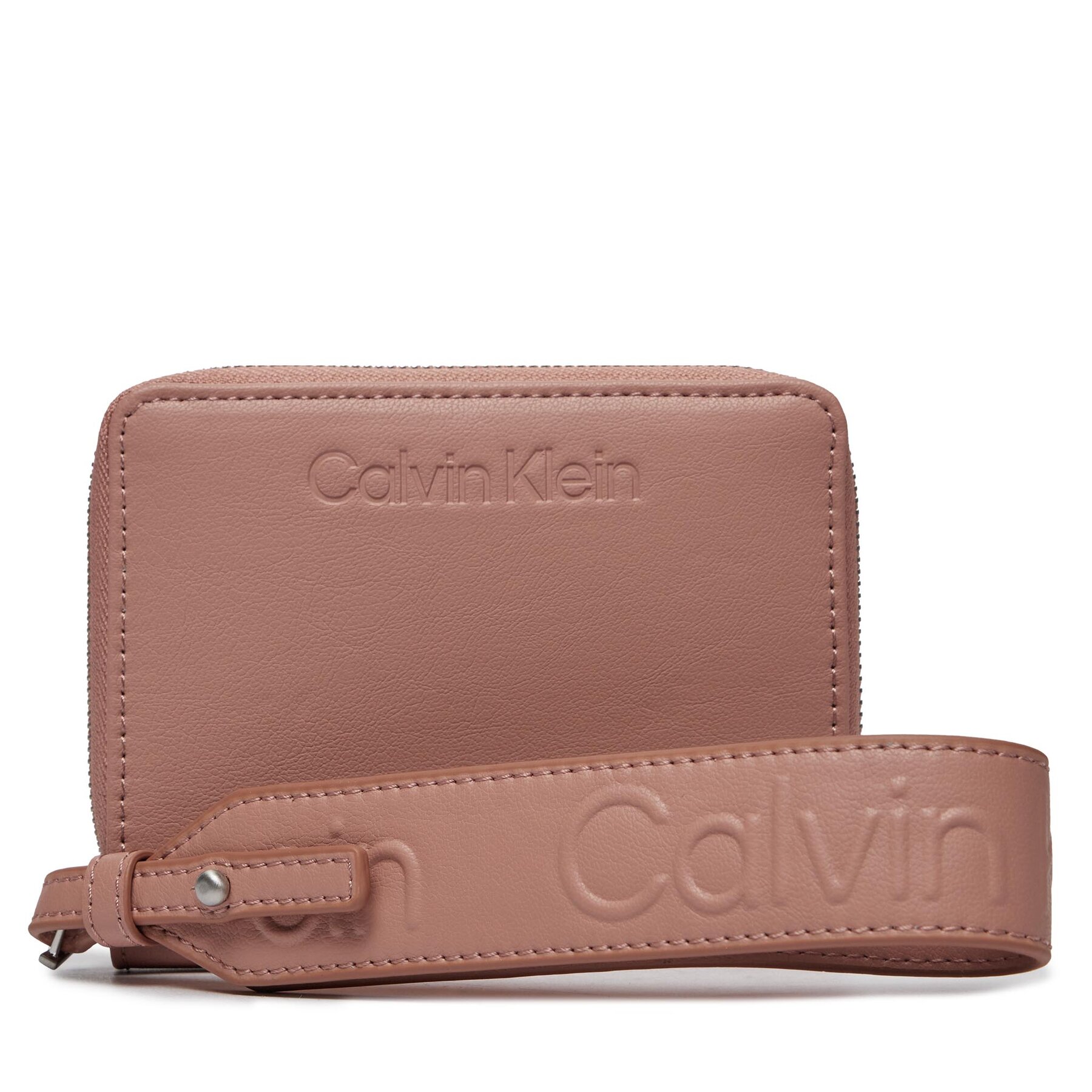 Große Damen Geldbörse Calvin Klein Gracie Wallet W/Strap Md K60K611387 Ash Rose VB8 von Calvin Klein