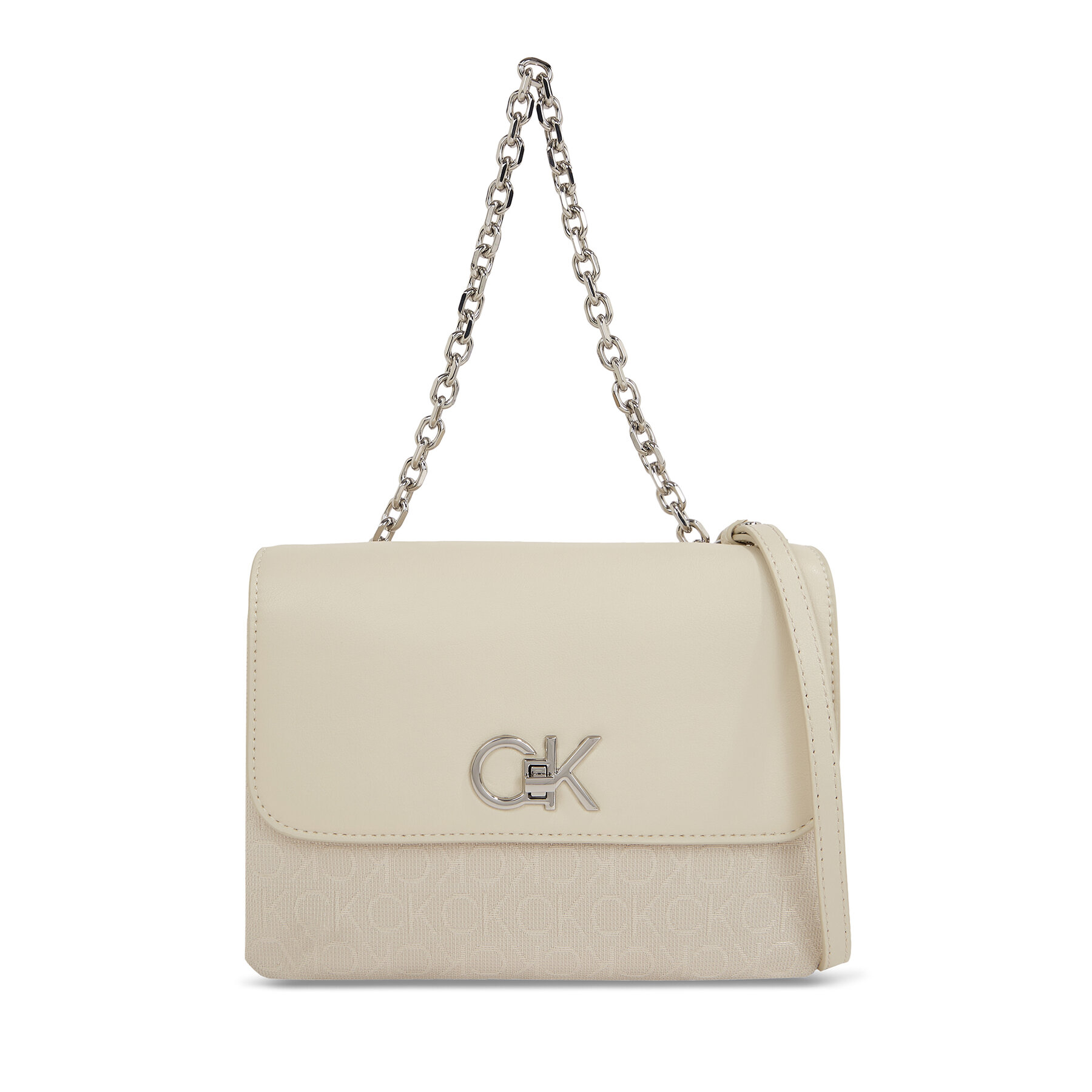 Handtasche Calvin Klein Re-Lock Double Gusett Bag_Jcq K60K611877 Dk Ecru Jacquard Mono PC4 von Calvin Klein